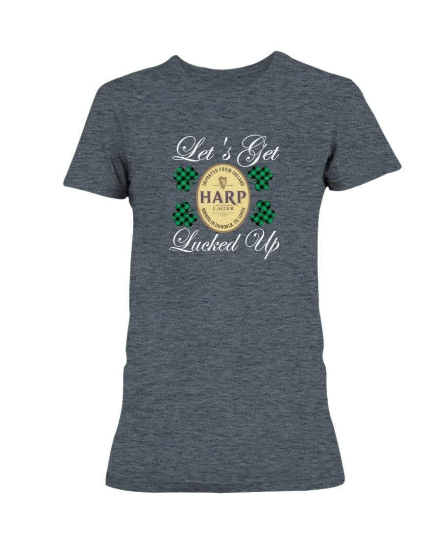 Shirts Dark Heather / S Winey Bitches Co "Let's Get Lucked Up" Harp Wht Lettering Ladies Missy T-Shirt WineyBitchesCo