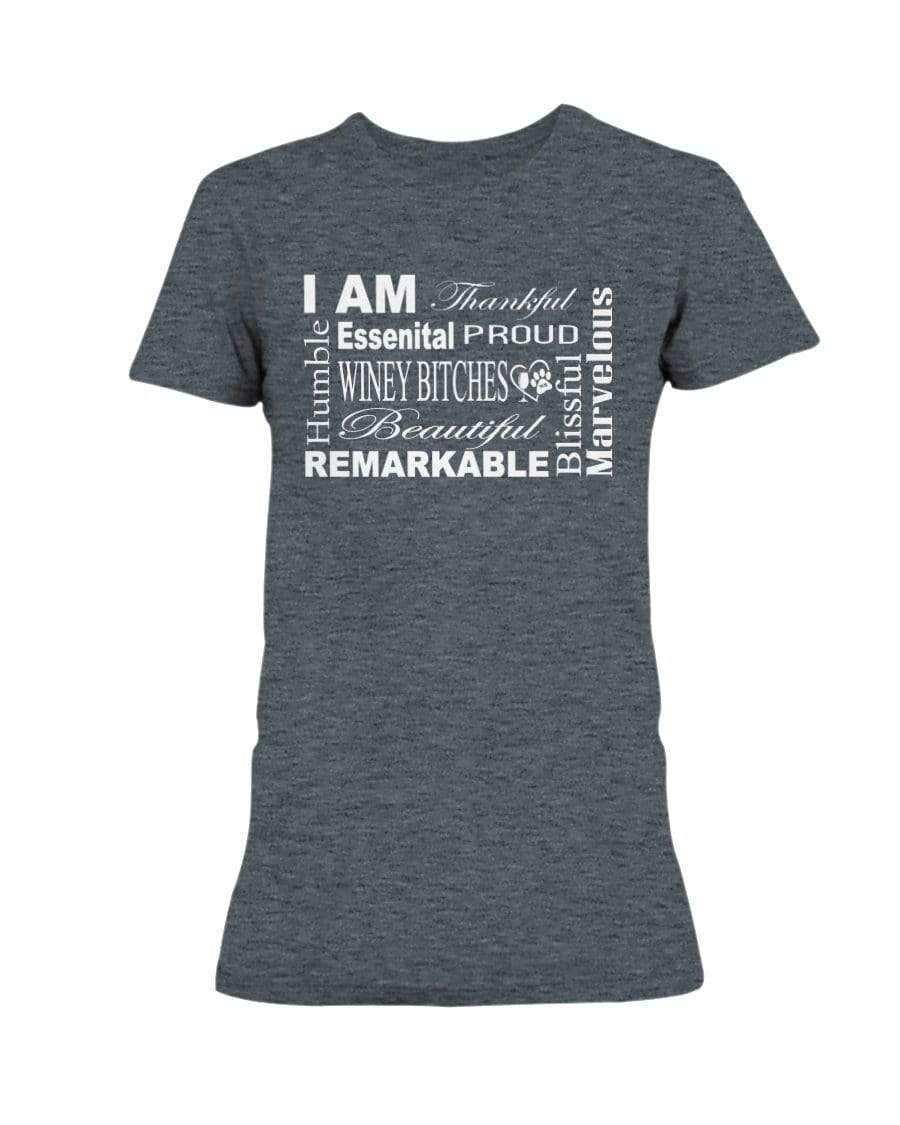 Shirts Dark Heather / XS Winey Bitches Co "I Am Essential" White Letters-Ultra Ladies T-Shirt WineyBitchesCo