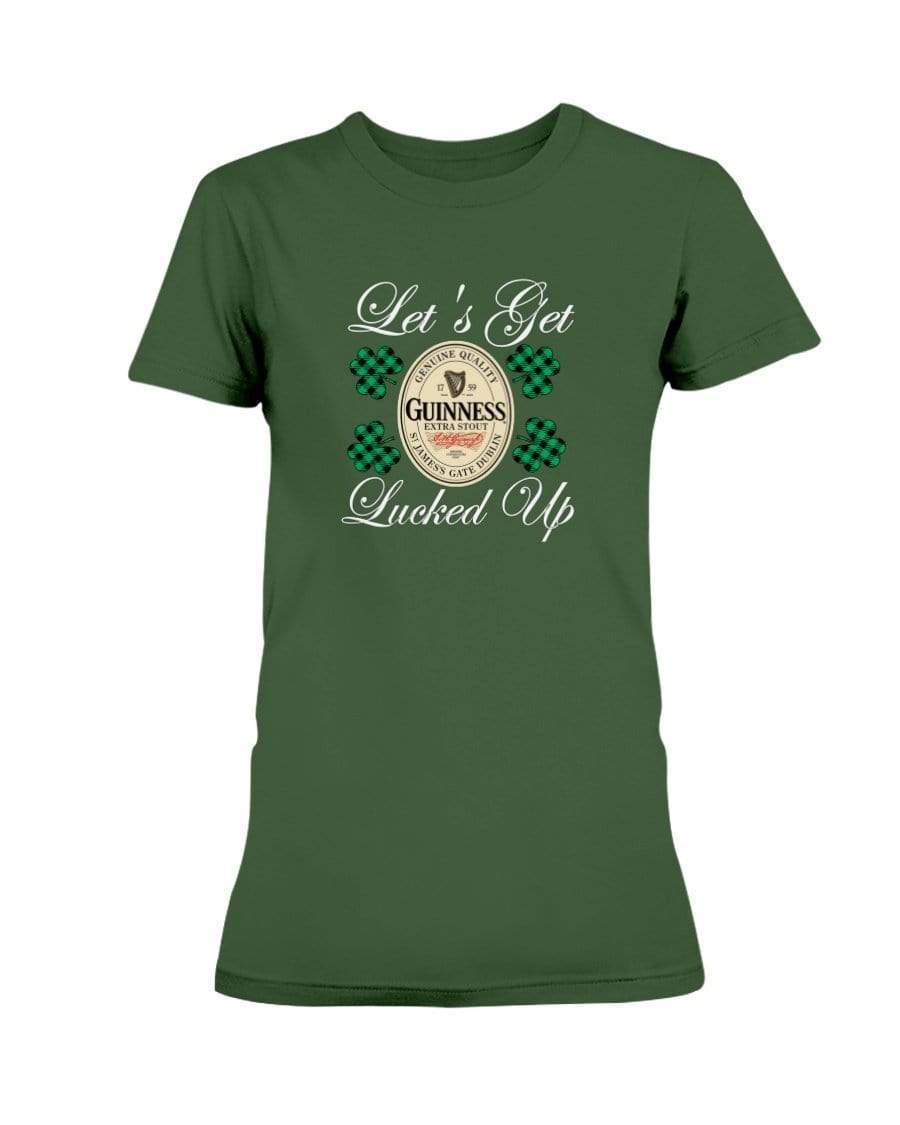 Shirts Forest Green / S Winey Bitches Co "Let's Get Lucked Up" Guinness Wht Lettering Ladies Missy T-Shirt WineyBitchesCo