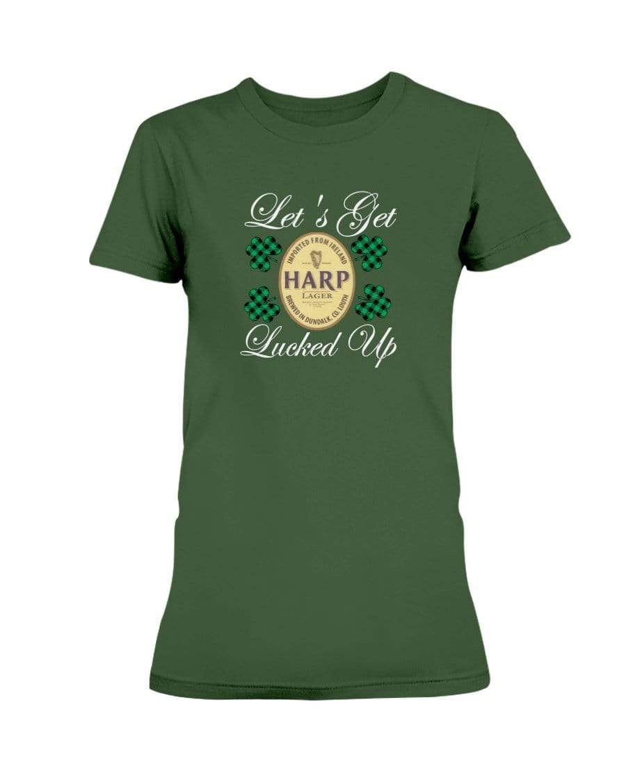 Shirts Forest Green / S Winey Bitches Co "Let's Get Lucked Up" Harp Wht Lettering Ladies Missy T-Shirt WineyBitchesCo