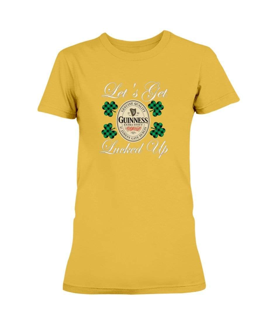 Shirts Gold / S Winey Bitches Co "Let's Get Lucked Up" Guinness Wht Lettering Ladies Missy T-Shirt WineyBitchesCo