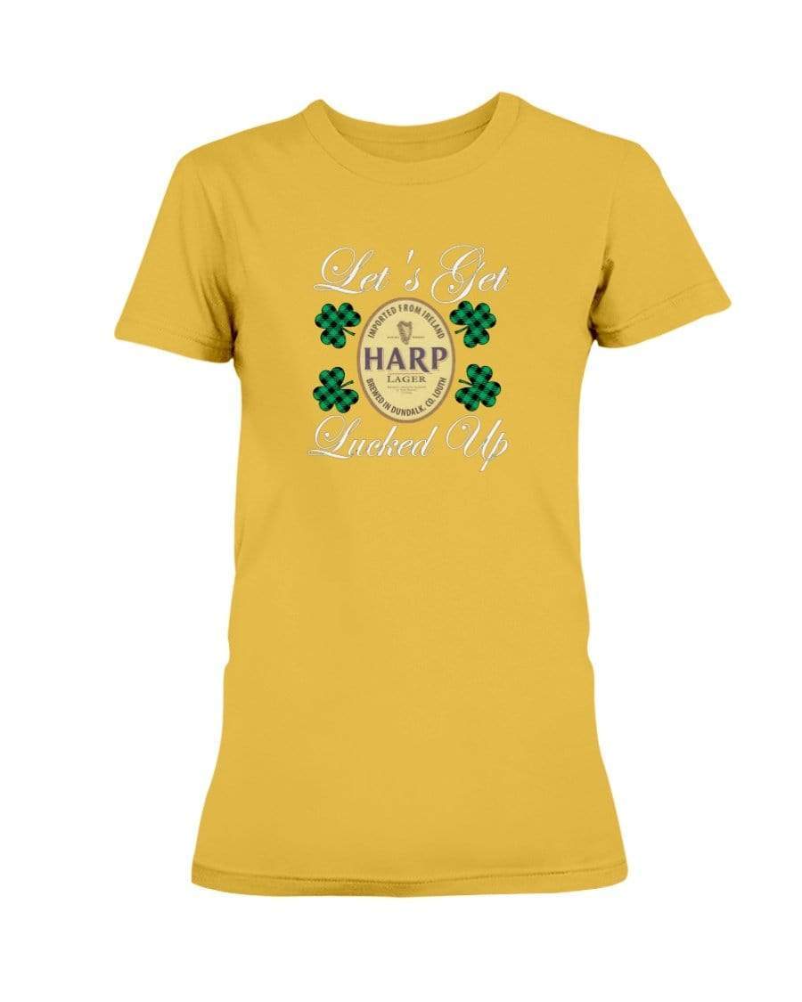 Shirts Gold / S Winey Bitches Co "Let's Get Lucked Up" Harp Wht Lettering Ladies Missy T-Shirt WineyBitchesCo