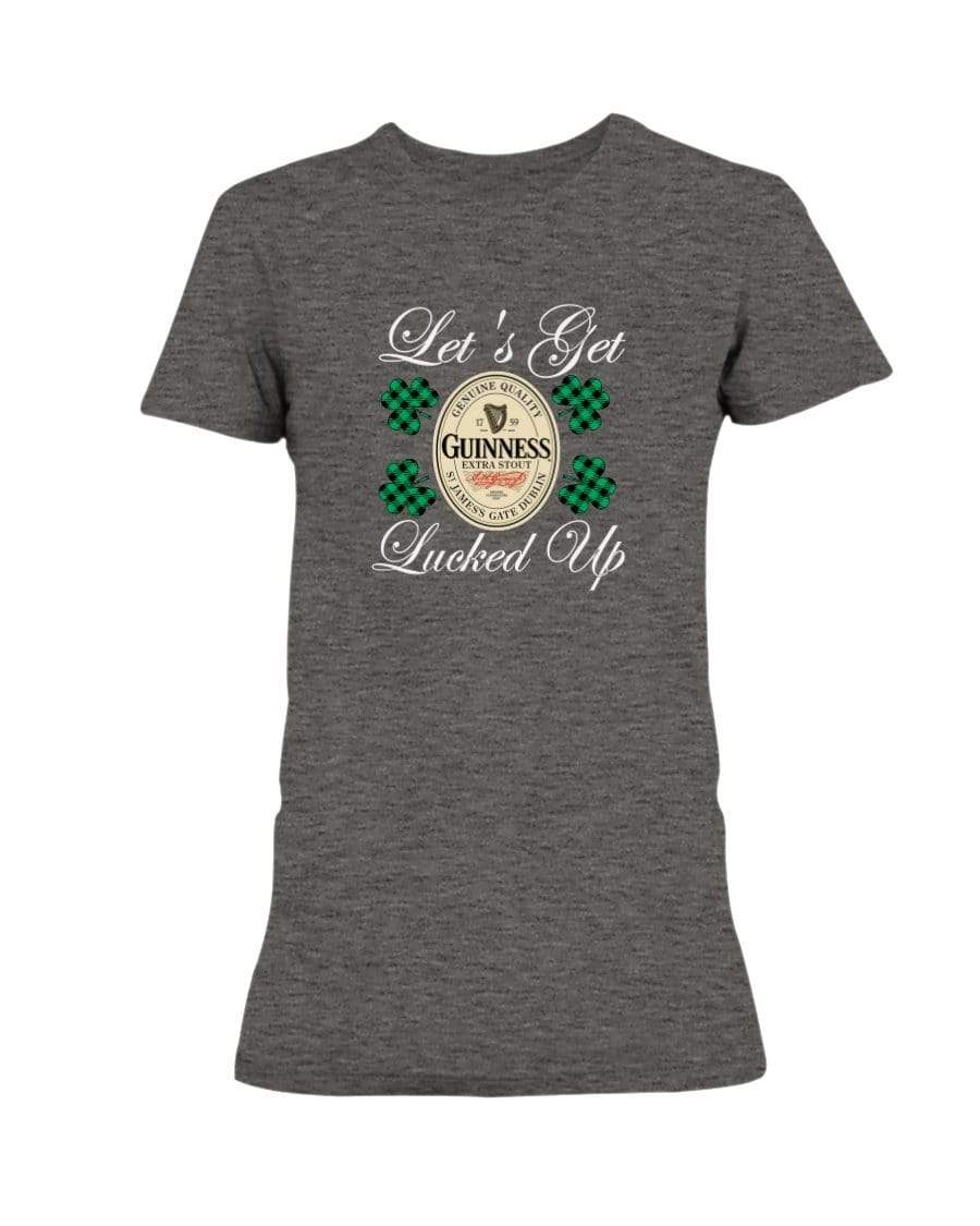 Shirts Graphite Heather / S Winey Bitches Co "Let's Get Lucked Up" Guinness Wht Lettering Ladies Missy T-Shirt WineyBitchesCo