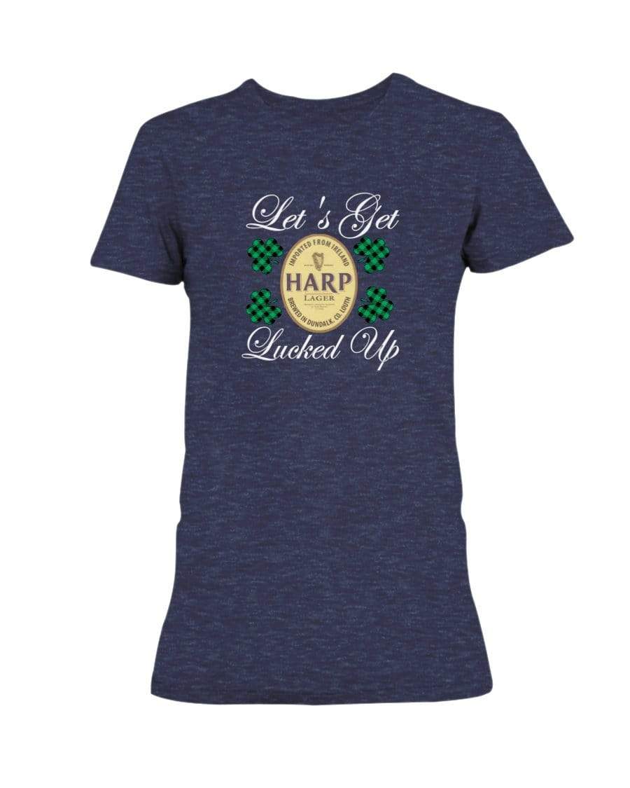 Shirts Heather Navy / S Winey Bitches Co "Let's Get Lucked Up" Harp Wht Lettering Ladies Missy T-Shirt WineyBitchesCo
