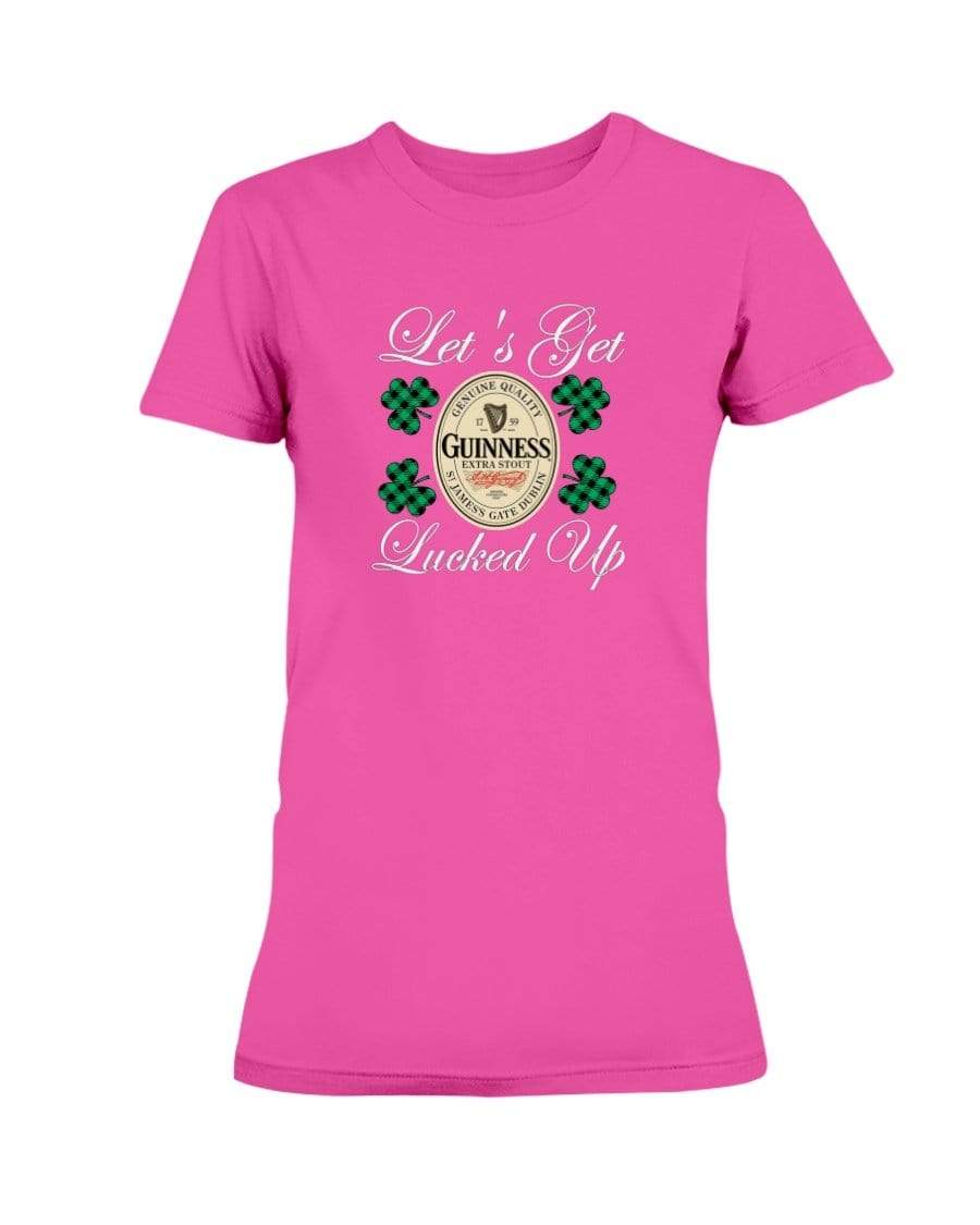 Shirts Heliconia / S Winey Bitches Co "Let's Get Lucked Up" Guinness Wht Lettering Ladies Missy T-Shirt WineyBitchesCo