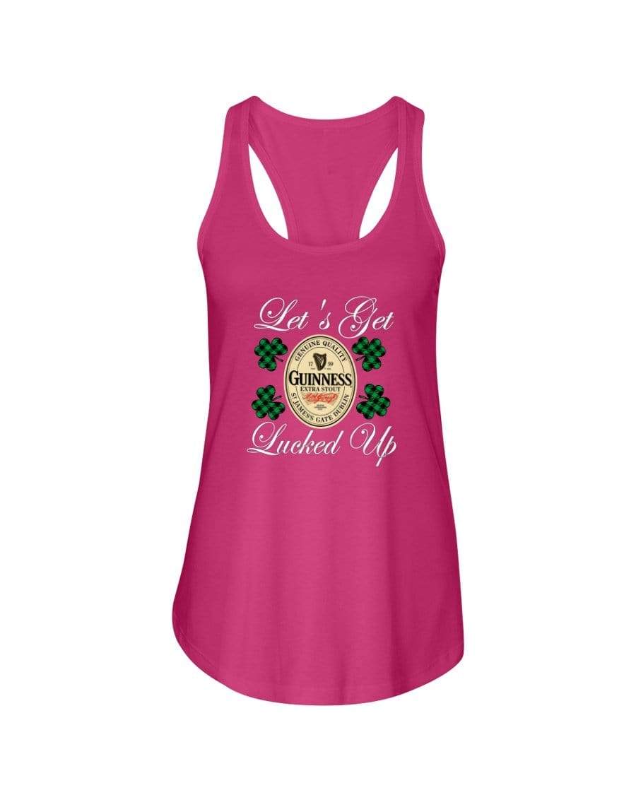 Shirts Hot Pink / XS Winey Bitches Co "Let's Get Lucked Up" Guinness Wht Lettering Ladies Racerback Tank WineyBitchesCo