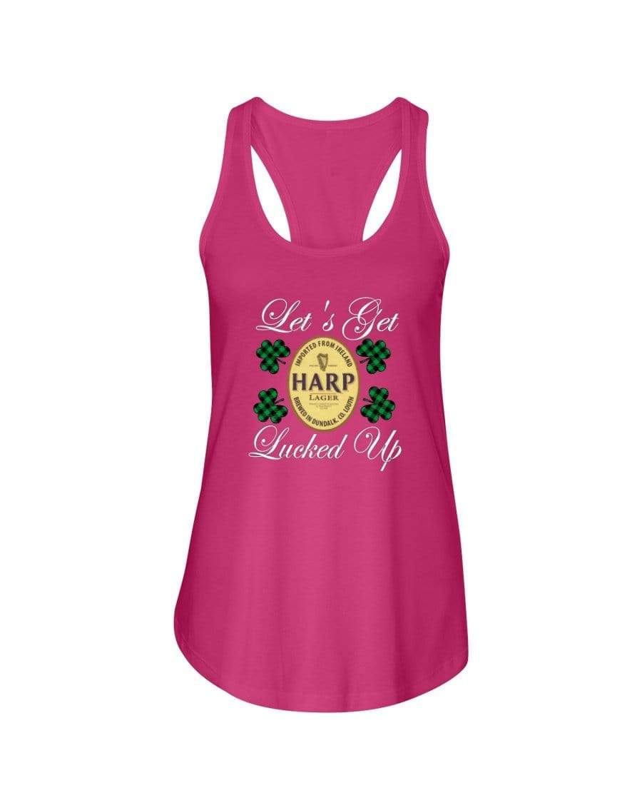 Shirts Hot Pink / XS Winey Bitches Co "Let's Get Lucked Up" Harp Wht Lettering Ladies Racerback Tank WineyBitchesCo