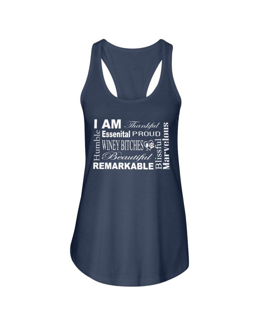 Shirts Indigo / XS Winey Bitches Co "I Am Essential" White Letters- Ladies Racerback Tank WineyBitchesCo