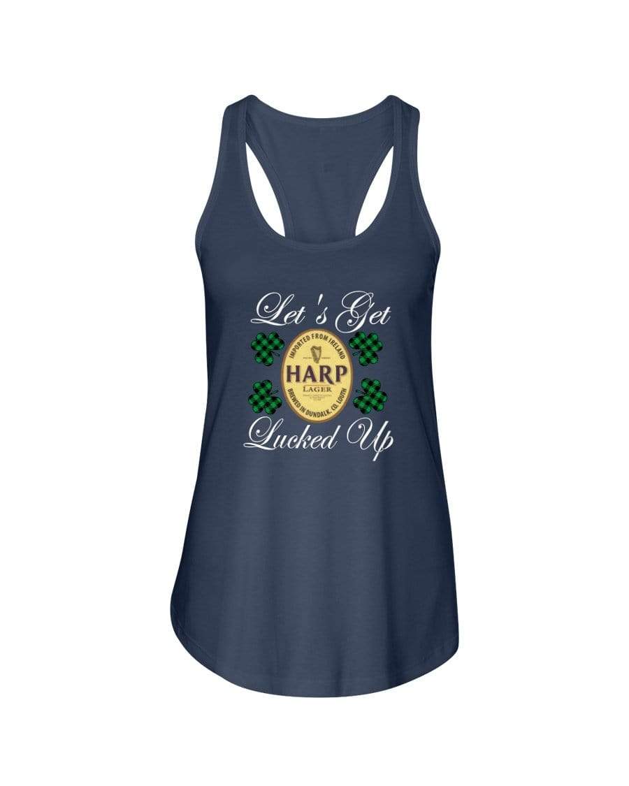 Shirts Indigo / XS Winey Bitches Co "Let's Get Lucked Up" Harp Wht Lettering Ladies Racerback Tank WineyBitchesCo