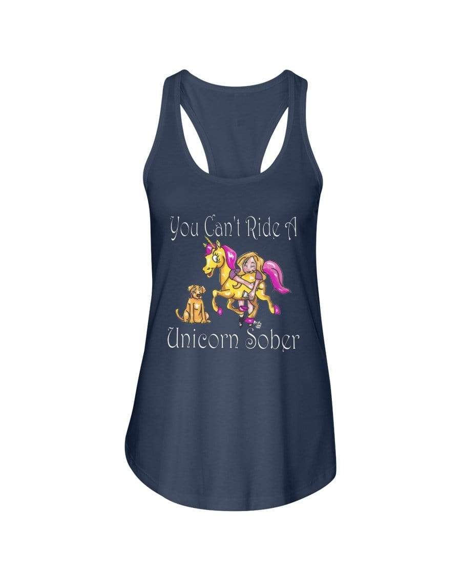 Shirts Indigo / XS Winey Bitches Co "You Can't Ride A Unicorn Sober" Ladies Racerback Tank WineyBitchesCo