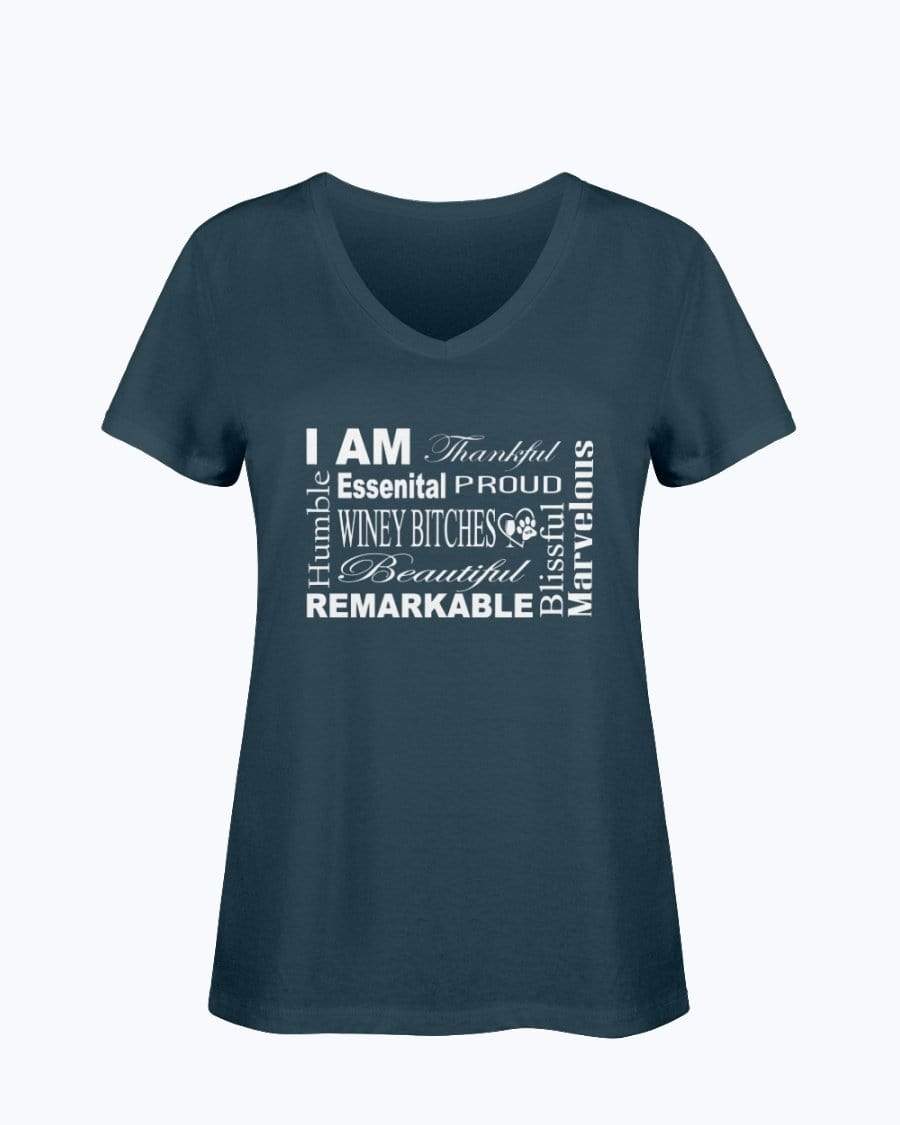 Shirts J Navy / S Winey Bitches Co "I Am Proud" White Lettering- Ladies HD V Neck T WineyBitchesCo
