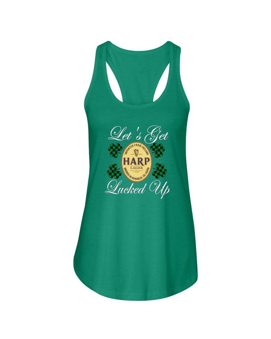 Shirts Kelly Green / XS Winey Bitches Co "Let's Get Lucked Up" Harp Wht Lettering Ladies Racerback Tank WineyBitchesCo