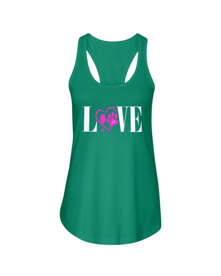Shirts Kelly Green / XS Winey Bitches Co "Love" Wht Letters Ladies Racerback Tank WineyBitchesCo