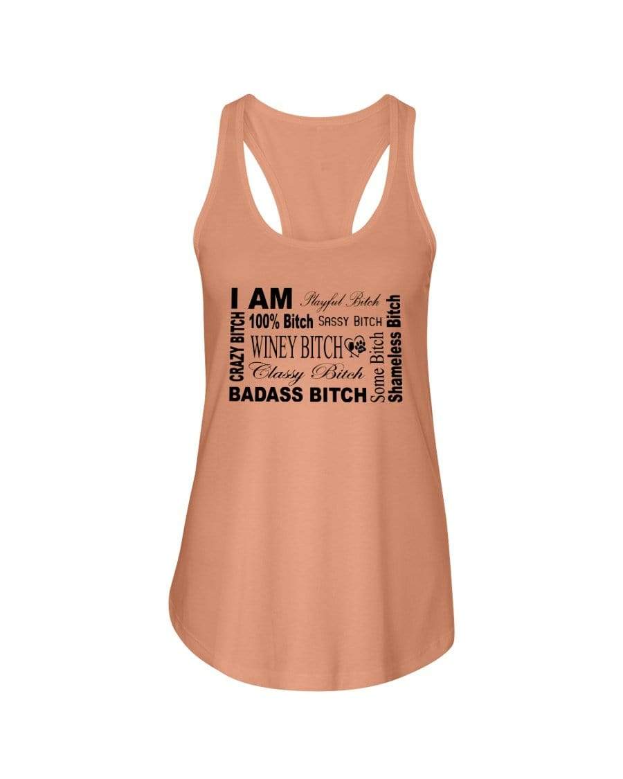 Shirts Light Orange / XS Winey Bitches Co "I Am Bitch"-Black Letters- Ladies Racerback Tank WineyBitchesCo