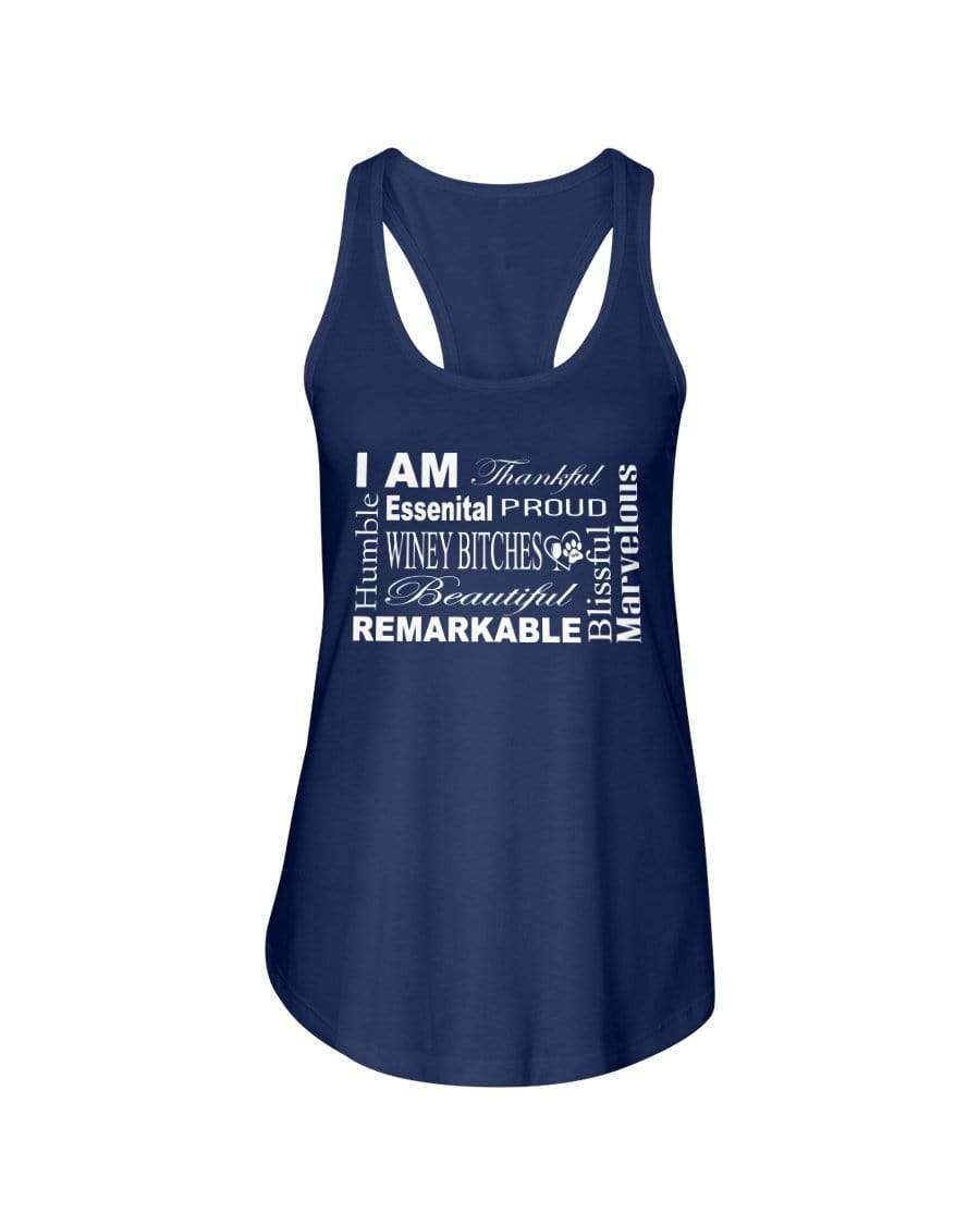 Shirts Midnight Navy / XS Winey Bitches Co "I Am Essential" White Letters- Ladies Racerback Tank WineyBitchesCo