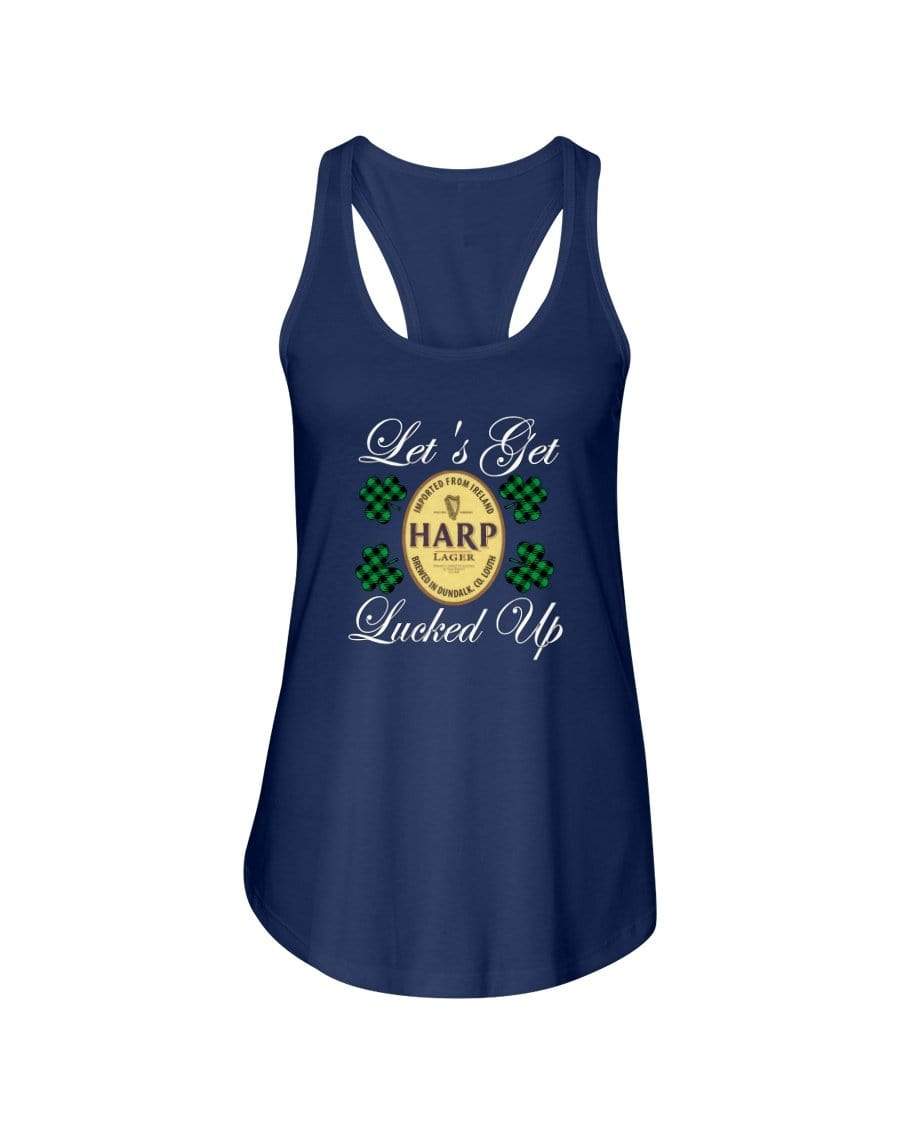 Shirts Midnight Navy / XS Winey Bitches Co "Let's Get Lucked Up" Harp Wht Lettering Ladies Racerback Tank WineyBitchesCo