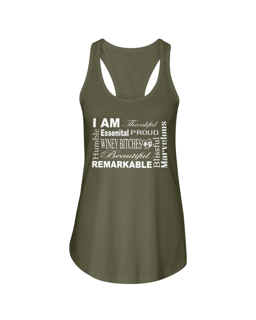 Shirts Military Green / XS Winey Bitches Co "I Am Essential" White Letters- Ladies Racerback Tank WineyBitchesCo