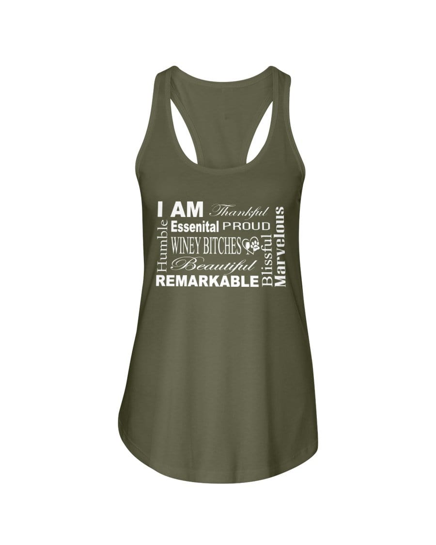 Shirts Military Green / XS Winey Bitches Co "I Am Proud" White Lettering- Ladies Racerback Tank WineyBitchesCo