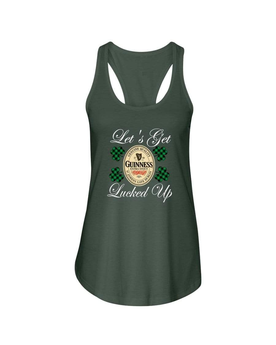 Shirts Military Green / XS Winey Bitches Co "Let's Get Lucked Up" Guinness Wht Lettering Ladies Racerback Tank WineyBitchesCo