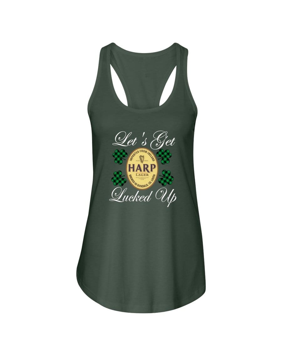 Shirts Military Green / XS Winey Bitches Co "Let's Get Lucked Up" Harp Wht Lettering Ladies Racerback Tank WineyBitchesCo