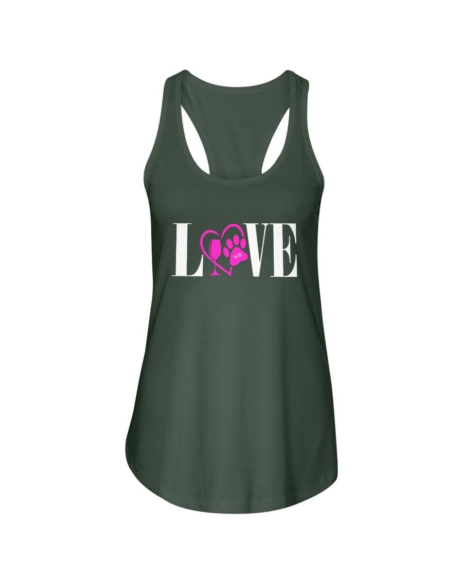 Shirts Military Green / XS Winey Bitches Co "Love" Wht Letters Ladies Racerback Tank WineyBitchesCo