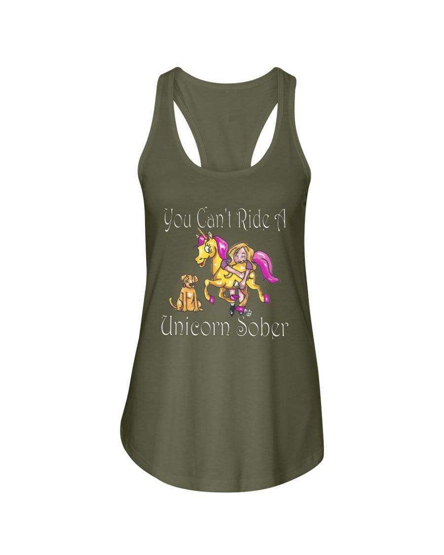 Shirts Military Green / XS Winey Bitches Co "You Can't Ride A Unicorn Sober" Ladies Racerback Tank WineyBitchesCo