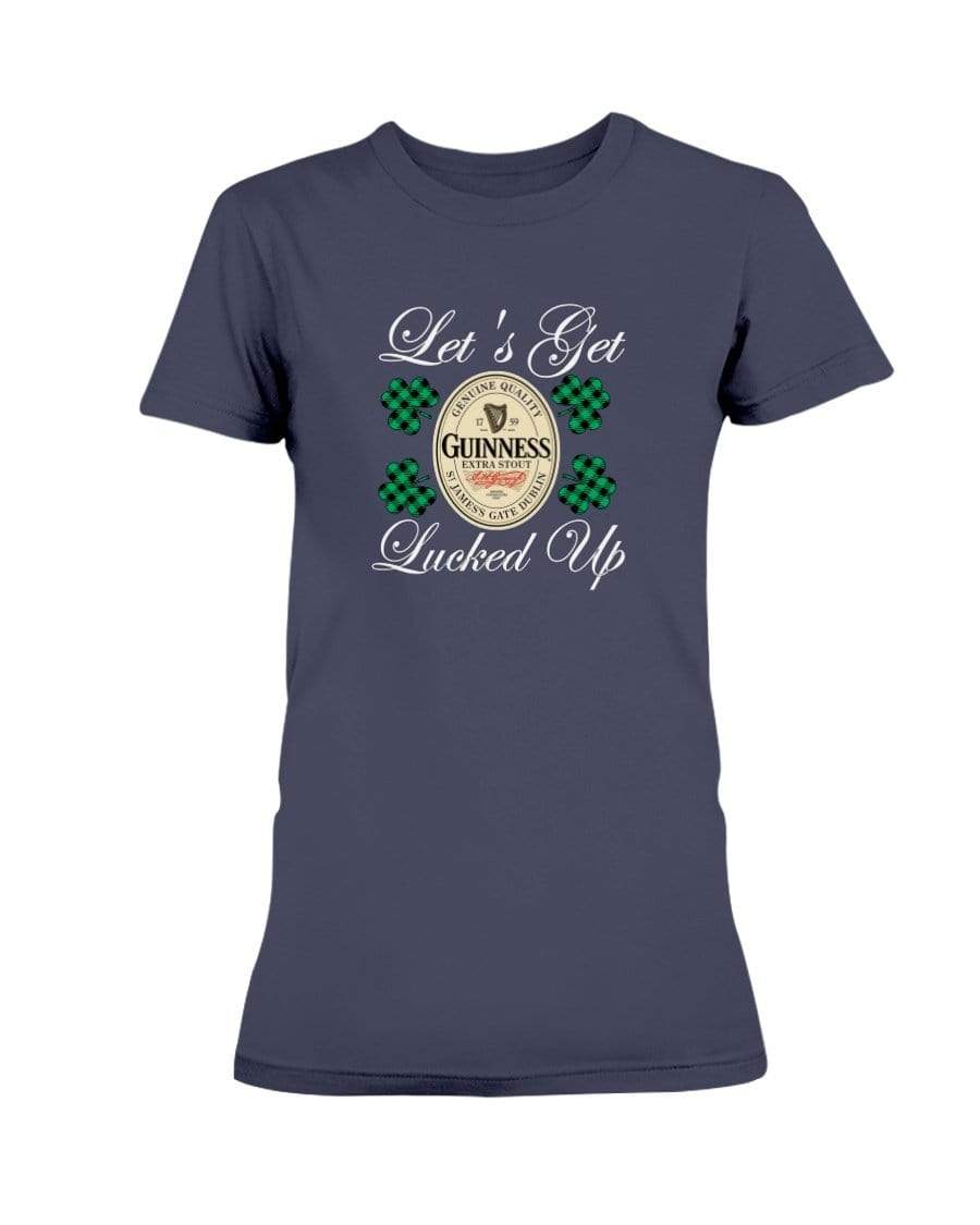 Shirts Navy / S Winey Bitches Co "Let's Get Lucked Up" Guinness Wht Lettering Ladies Missy T-Shirt WineyBitchesCo