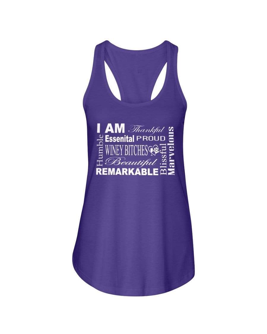 Shirts Purple Rush / XS Winey Bitches Co "I Am Essential" White Letters- Ladies Racerback Tank WineyBitchesCo