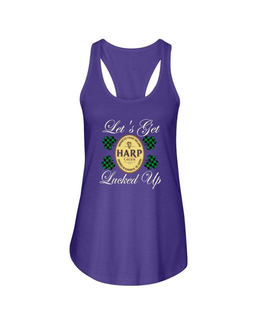 Shirts Purple Rush / XS Winey Bitches Co "Let's Get Lucked Up" Harp Wht Lettering Ladies Racerback Tank WineyBitchesCo