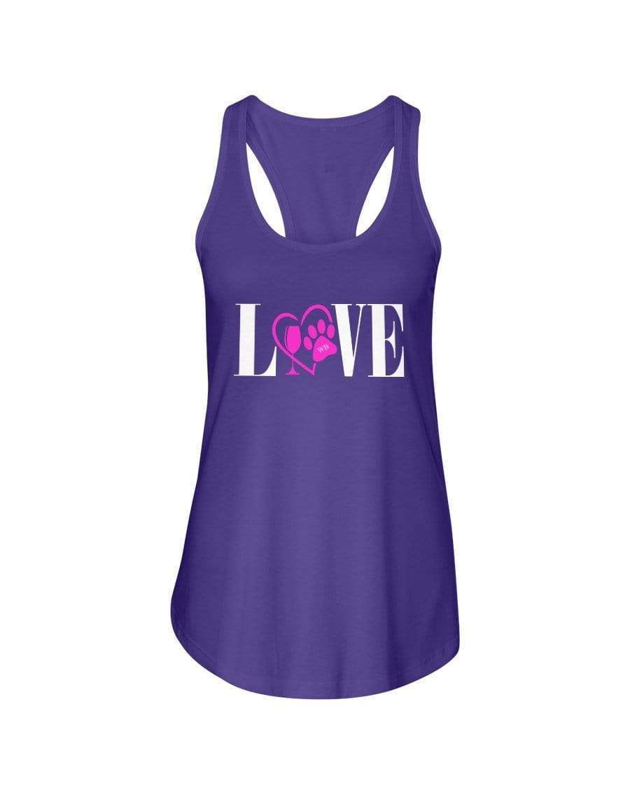 Shirts Purple Rush / XS Winey Bitches Co "Love" Wht Letters Ladies Racerback Tank WineyBitchesCo