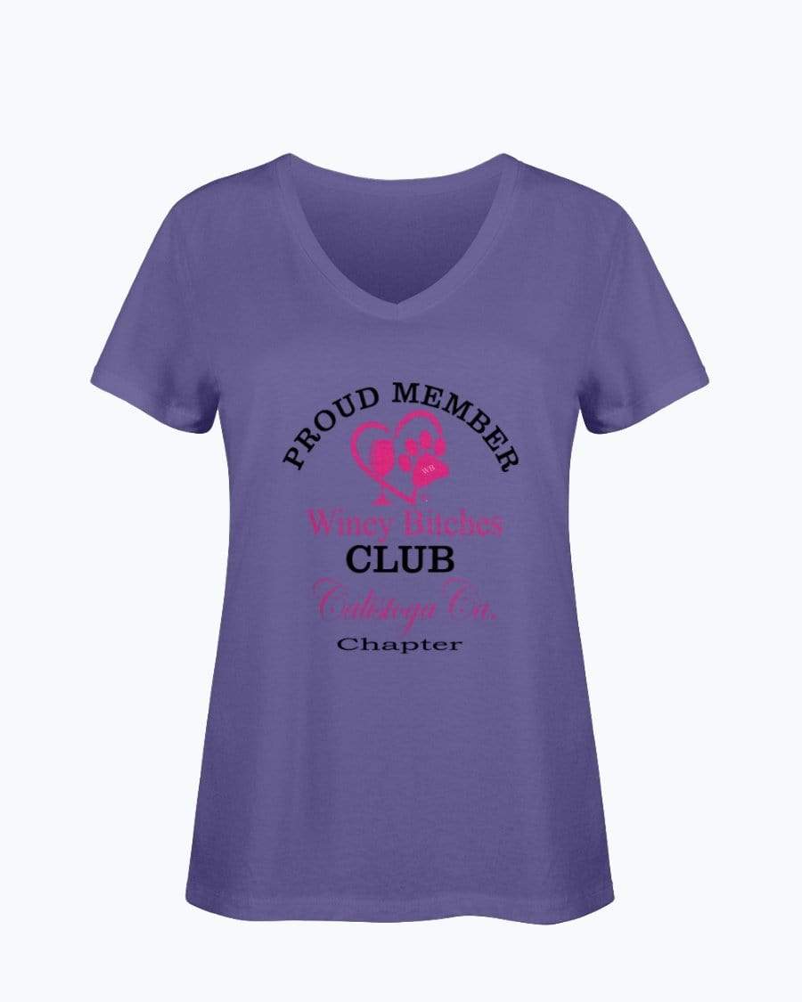 Shirts Purple / S Winey Bitches Club- Proud Member- Calistoga Ca Chapter - Ladies HD V Neck T WineyBitchesCo
