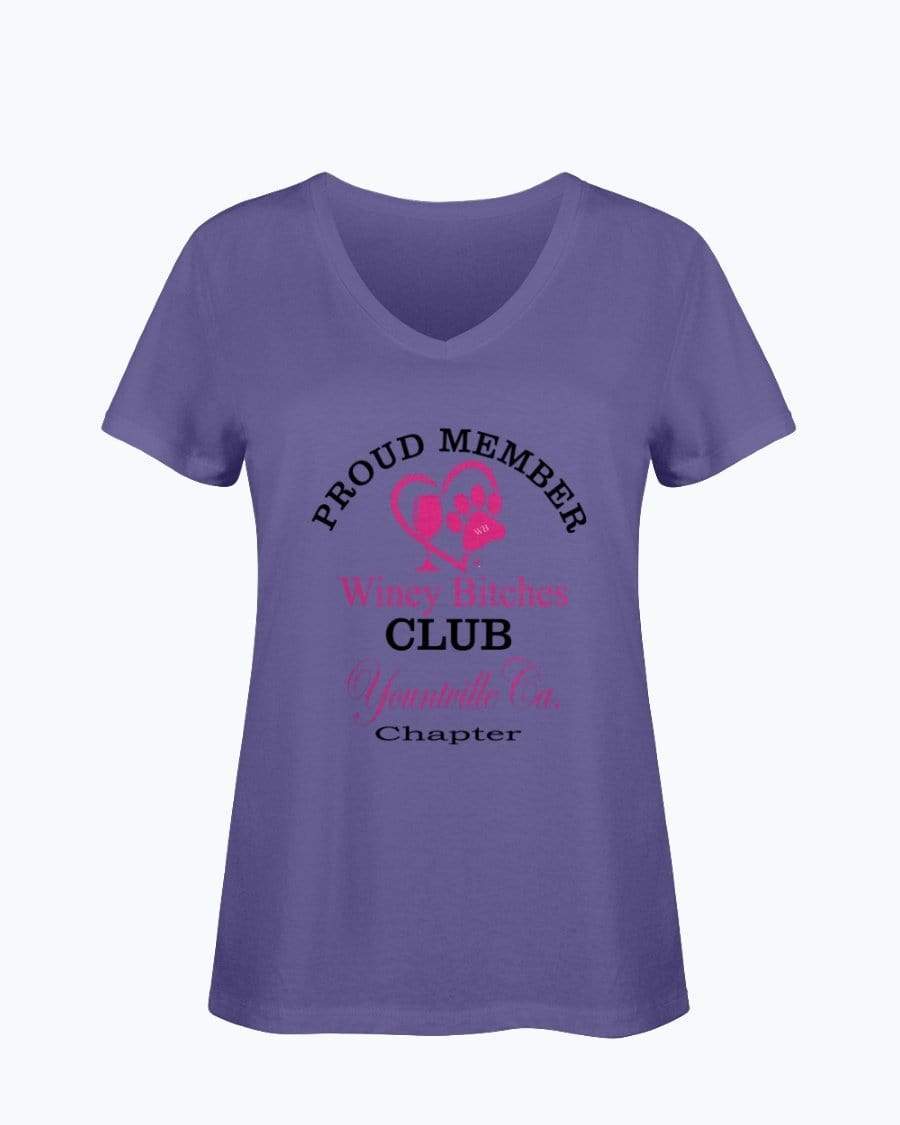 Shirts Purple / S Winey Bitches Club- Proud Member- Yountville Ca Chapter - Ladies HD V Neck T WineyBitchesCo