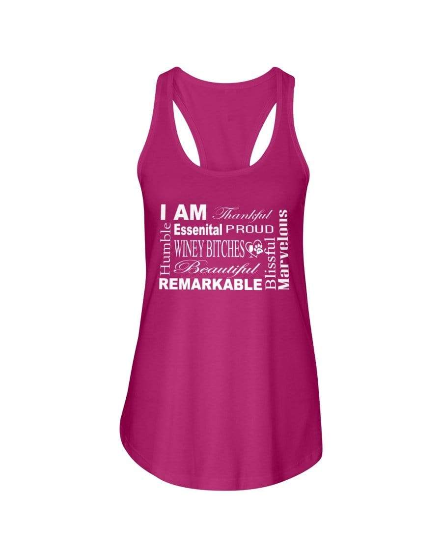 Shirts Raspberry / XS Winey Bitches Co "I Am Essential" White Letters- Ladies Racerback Tank WineyBitchesCo