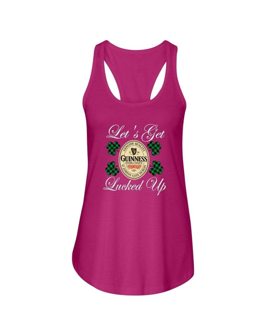 Shirts Raspberry / XS Winey Bitches Co "Let's Get Lucked Up" Guinness Wht Lettering Ladies Racerback Tank WineyBitchesCo