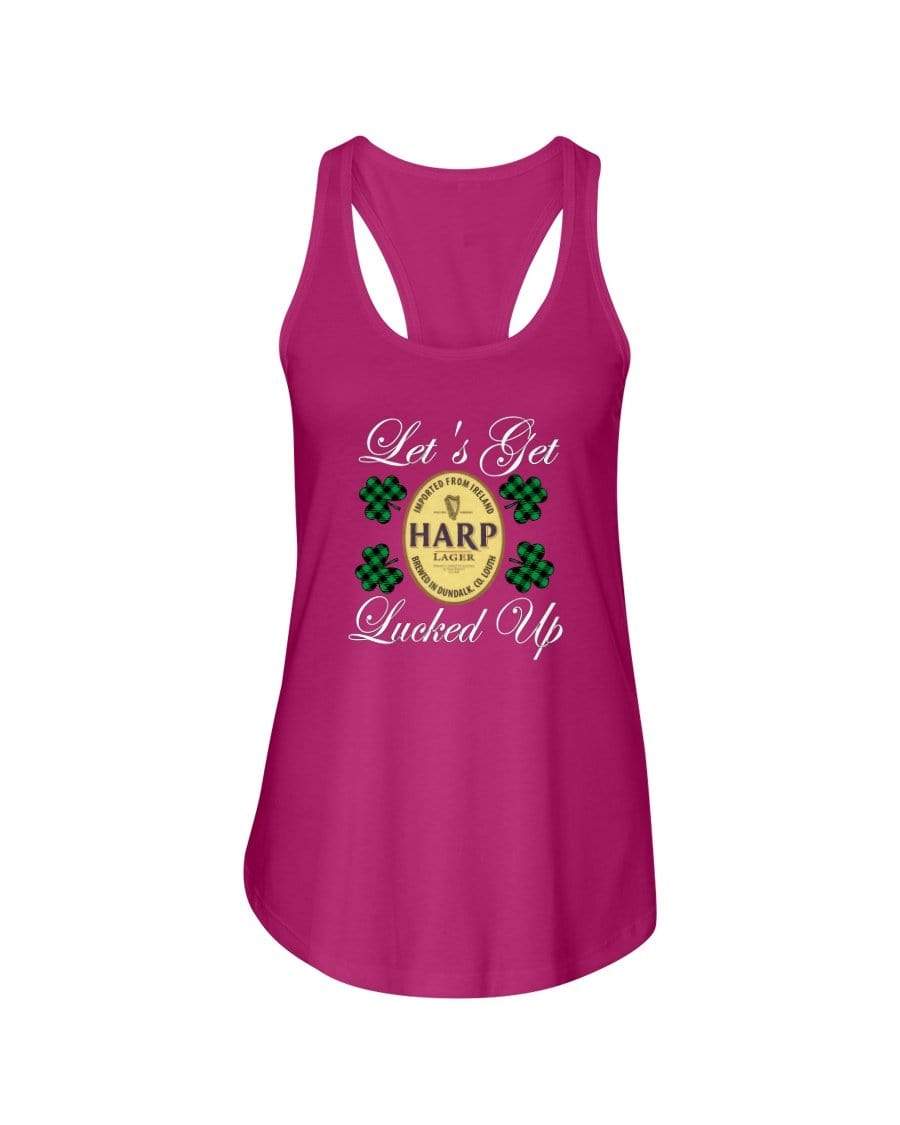 Shirts Raspberry / XS Winey Bitches Co "Let's Get Lucked Up" Harp Wht Lettering Ladies Racerback Tank WineyBitchesCo