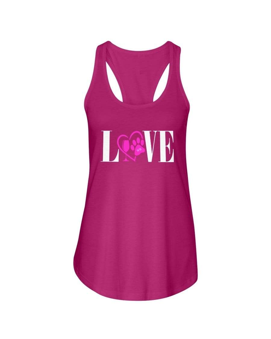 Shirts Raspberry / XS Winey Bitches Co "Love" Wht Letters Ladies Racerback Tank WineyBitchesCo