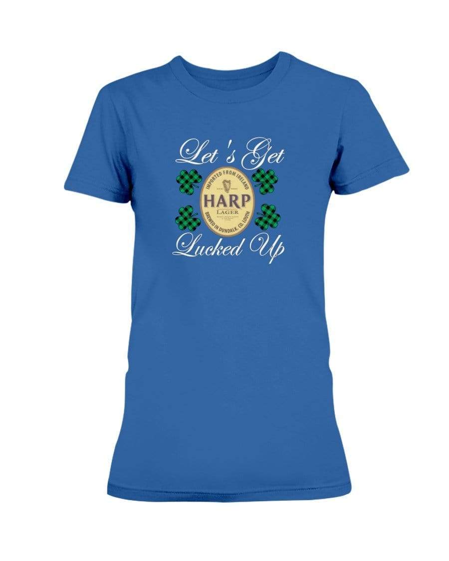 Shirts Royal / S Winey Bitches Co "Let's Get Lucked Up" Harp Wht Lettering Ladies Missy T-Shirt WineyBitchesCo