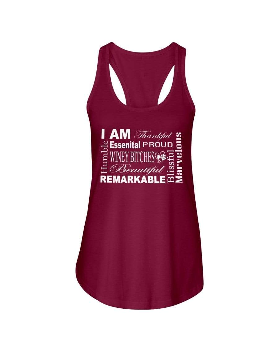 Shirts Scarlet / XS Winey Bitches Co "I Am Essential" White Letters- Ladies Racerback Tank WineyBitchesCo