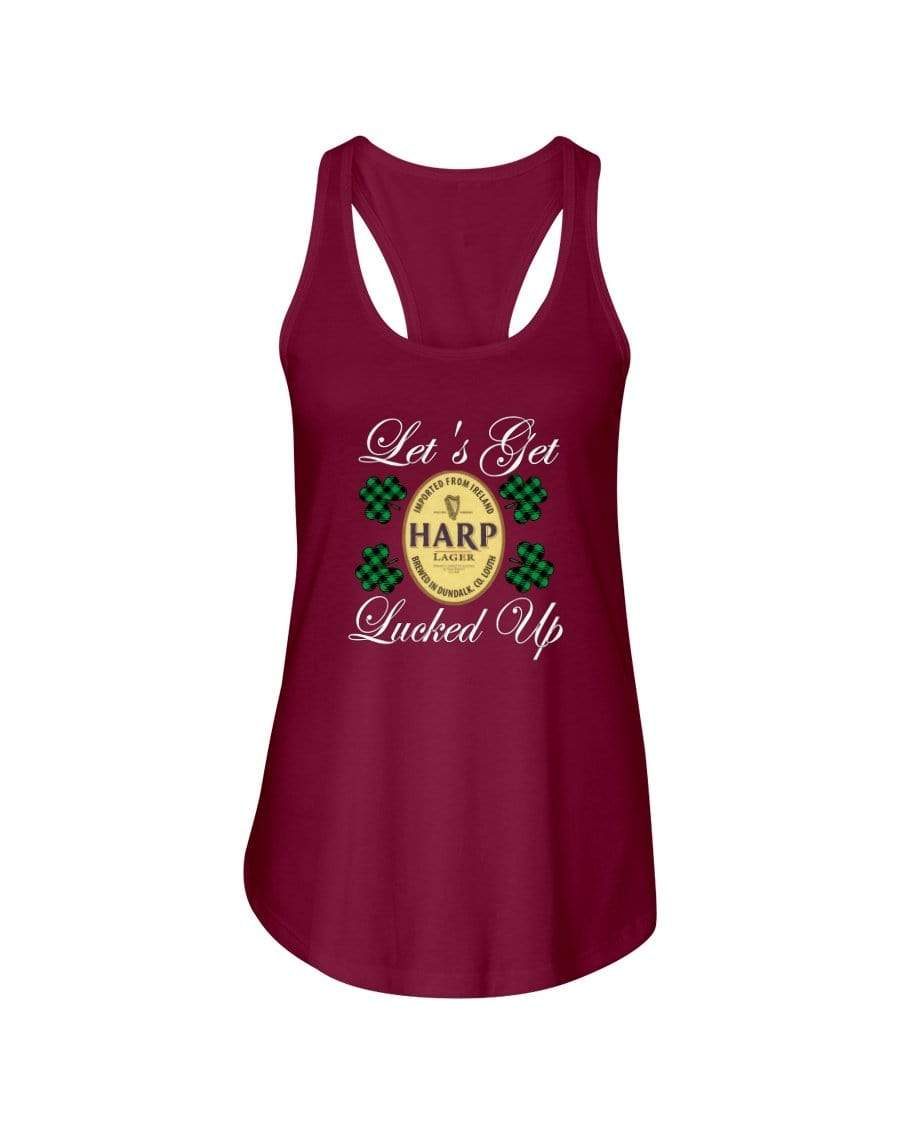 Shirts Scarlet / XS Winey Bitches Co "Let's Get Lucked Up" Harp Wht Lettering Ladies Racerback Tank WineyBitchesCo