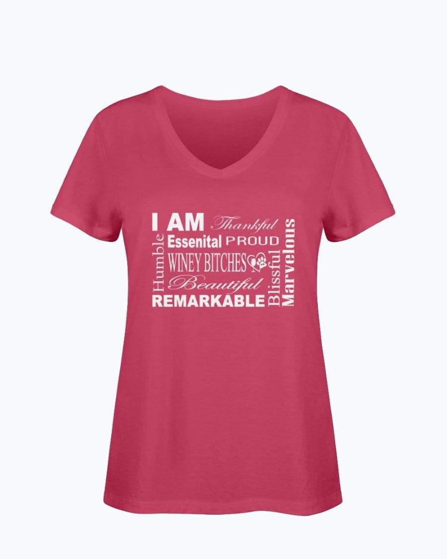 Shirts True Red / S Winey Bitches Co "I Am Proud" White Lettering- Ladies HD V Neck T WineyBitchesCo