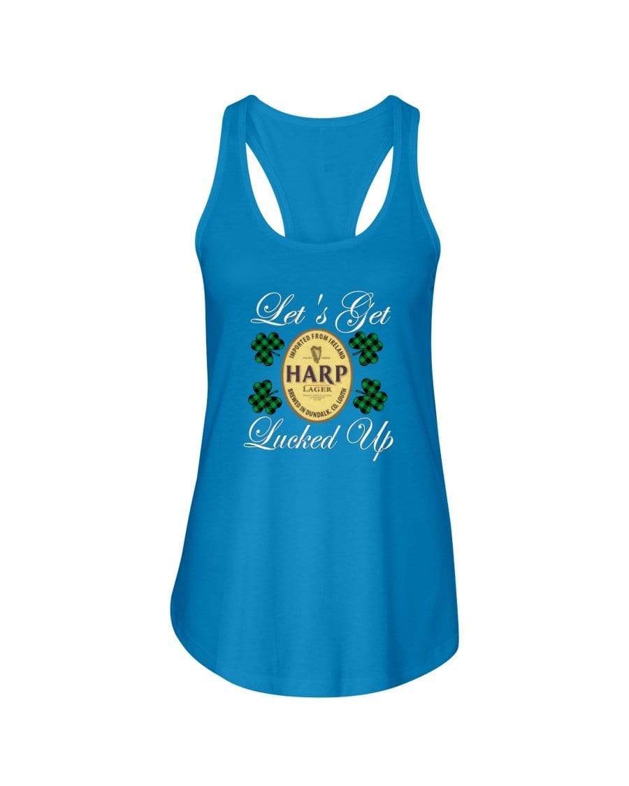 Shirts Turquoise / XS Winey Bitches Co "Let's Get Lucked Up" Harp Wht Lettering Ladies Racerback Tank WineyBitchesCo