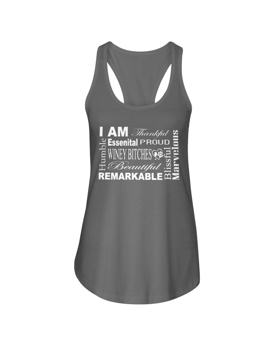 Shirts Warm Gray / XS Winey Bitches Co "I Am Essential" White Letters- Ladies Racerback Tank WineyBitchesCo