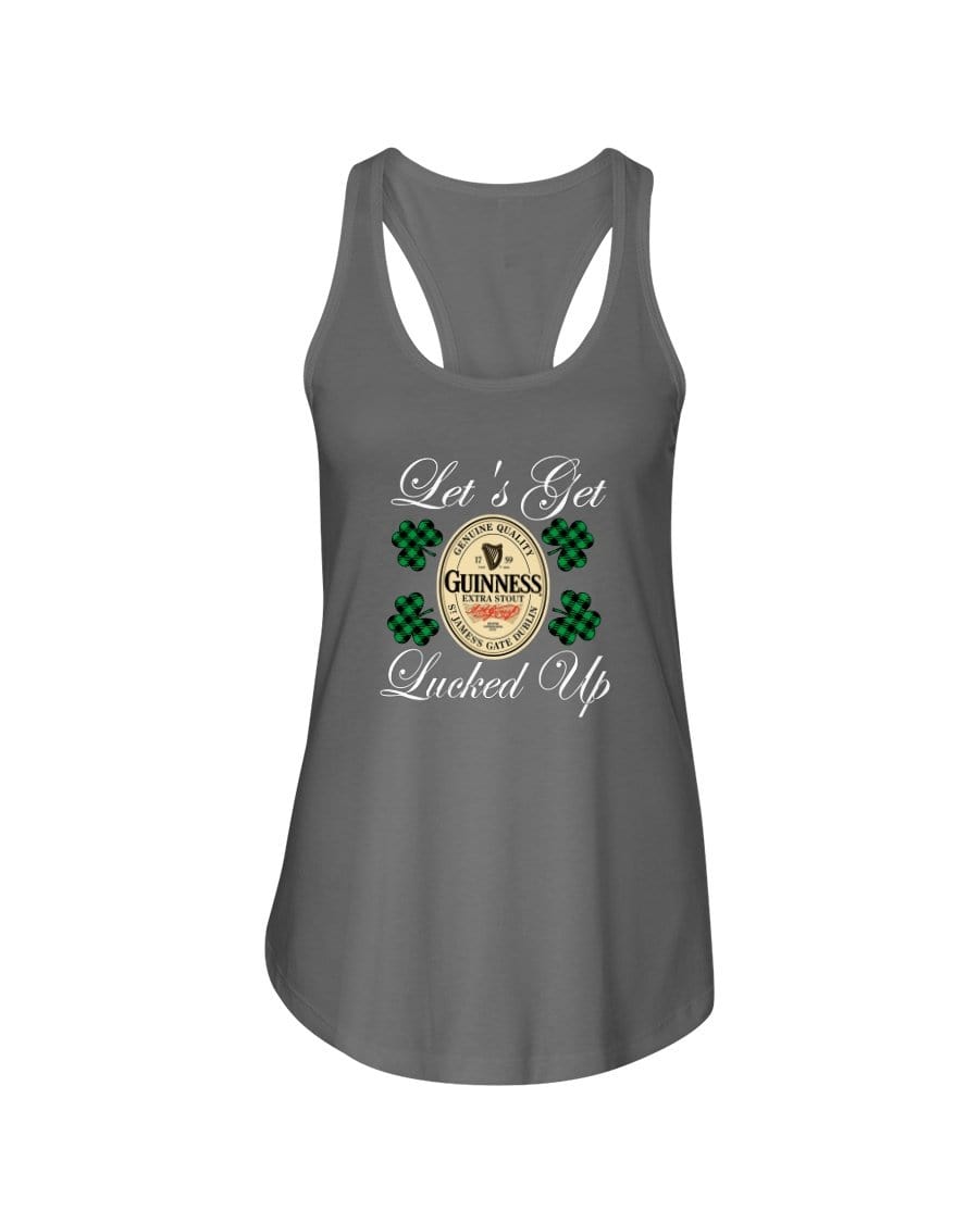 Shirts Warm Gray / XS Winey Bitches Co "Let's Get Lucked Up" Guinness Wht Lettering Ladies Racerback Tank WineyBitchesCo