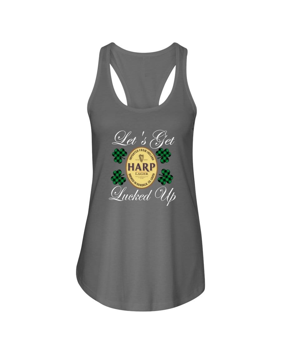 Shirts Warm Gray / XS Winey Bitches Co "Let's Get Lucked Up" Harp Wht Lettering Ladies Racerback Tank WineyBitchesCo