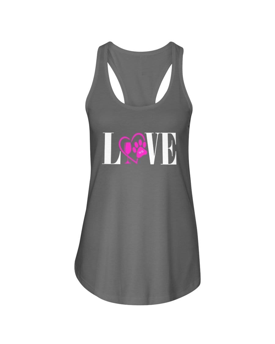 Shirts Warm Gray / XS Winey Bitches Co "Love" Wht Letters Ladies Racerback Tank WineyBitchesCo