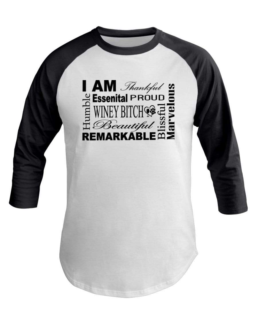 Shirts White/Asphalt / XS Winey Bitches Co "I Am Proud" Black Lettering- 3/4 Sleeve Raglan Shirt WineyBitchesCo