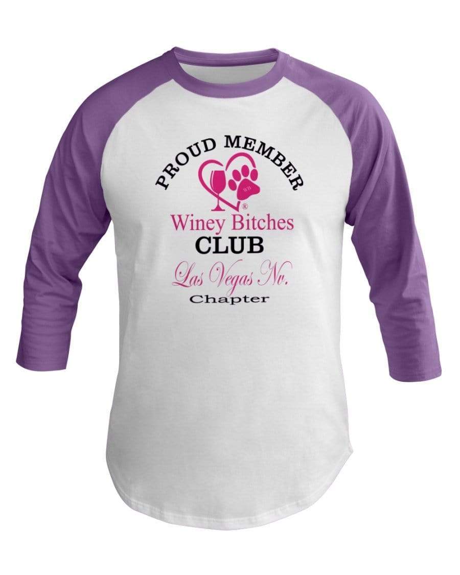 Shirts White/Orchid / XS Winey Bitches Club-Proud Member- Las Vegas Nv Chapter 3/4 Sleeve Raglan Shirt WineyBitchesCo