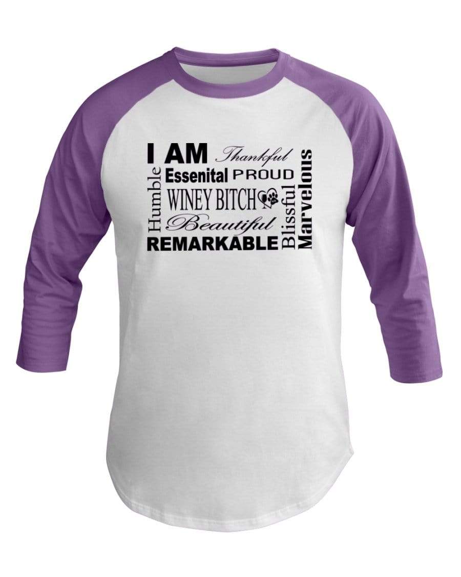 Shirts White/Orchid / XS Winey Bitches Co "I Am Proud" Black Lettering- 3/4 Sleeve Raglan Shirt WineyBitchesCo