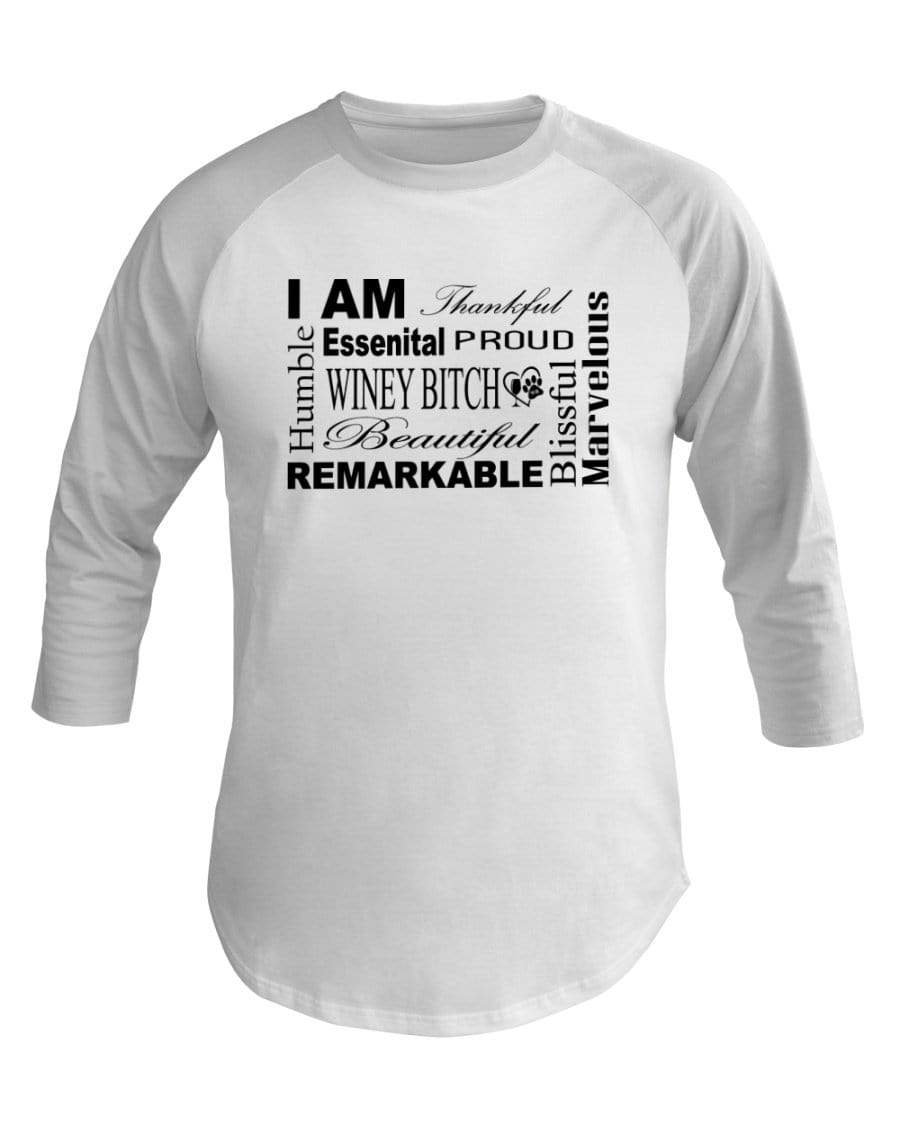 Shirts White / XS Winey Bitches Co "I Am Proud" Black Lettering- 3/4 Sleeve Raglan Shirt WineyBitchesCo