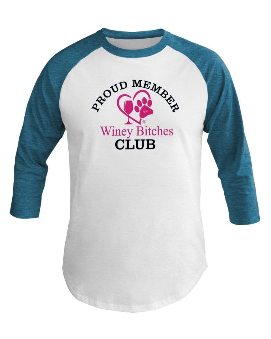 Shirts Wht/Neo Htr Blu / XS Winey Bitches Co 3/4 Sleeve Raglan Shirt WineyBitchesCo